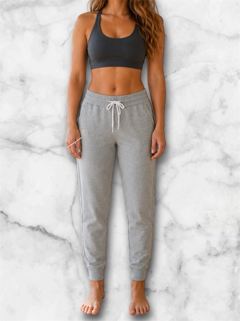 Ralph Lauren Heather Gray Joggers Sweatpants Side Stripe Pocket Logo Soft Size S